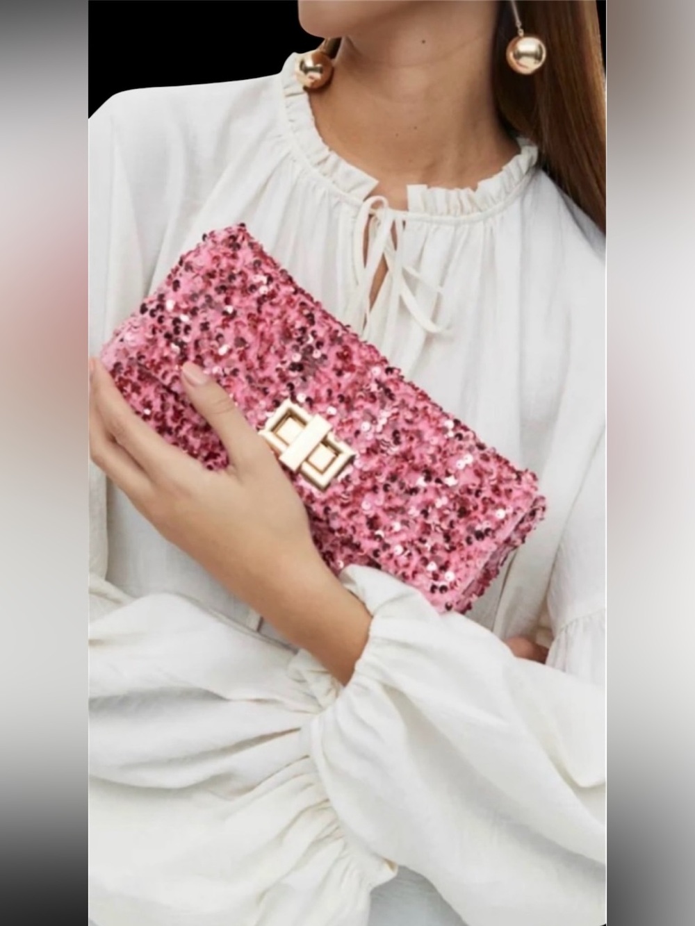 H&M Pink Sequin  Elegant chic Shoulder Bag with Gold Hardware